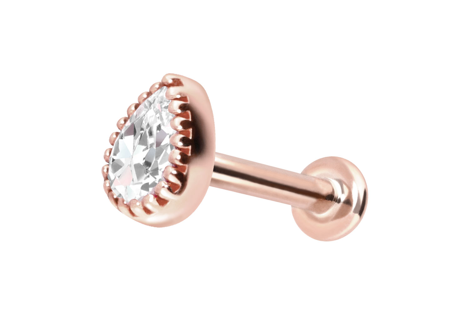 14 Karat Gold Labret Piercing mit Push Fit MOISSANIT-TROPFEN